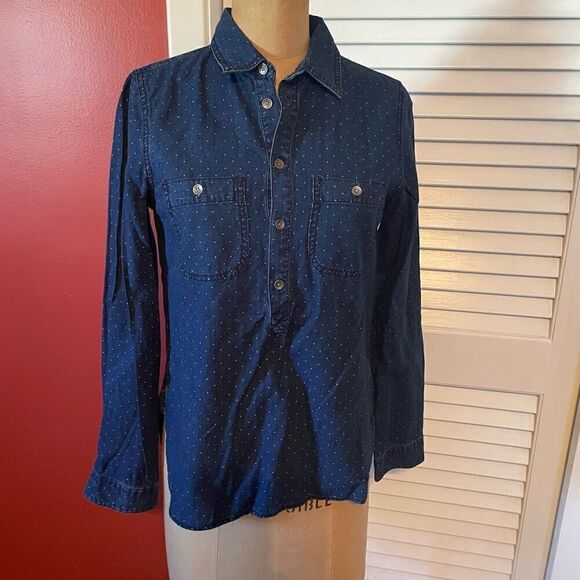 MADEWELL | dark blue denim pullover with tiny polka dots XS - Picture 1 of 6